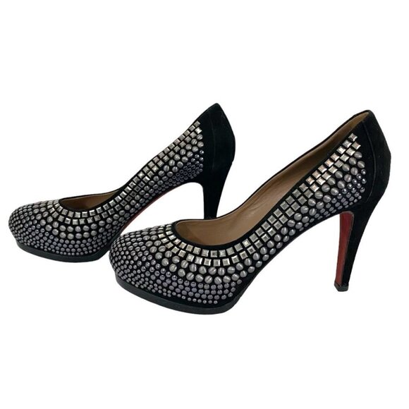 BALDAN VENEZIA BLACK SUEDE SILVER STUD HEELS PUMPS - 8 - Picture 1 of 7